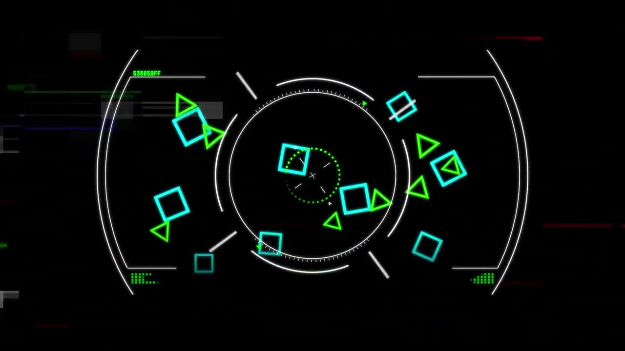 animación del procesamiento de datos y formas sobre fondo negro