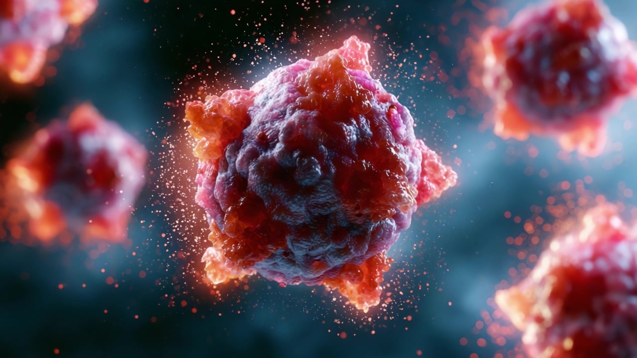 Visualizzazione ravvicinata di entità microscopiche che mostrano un comportamento dinamico e trame intricate, evidenziando i loro dettagli vivaci su uno sfondo sfocato in uno splendore colorato.
