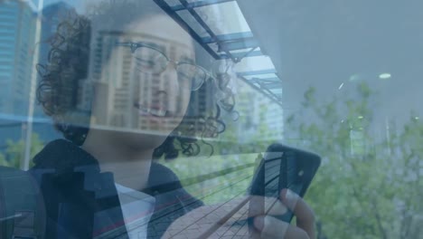 Digital-composition-of-caucasian-man-using-smartphone-against-city-traffic