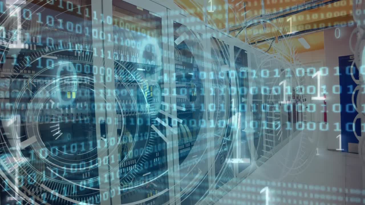 Server room with binary code