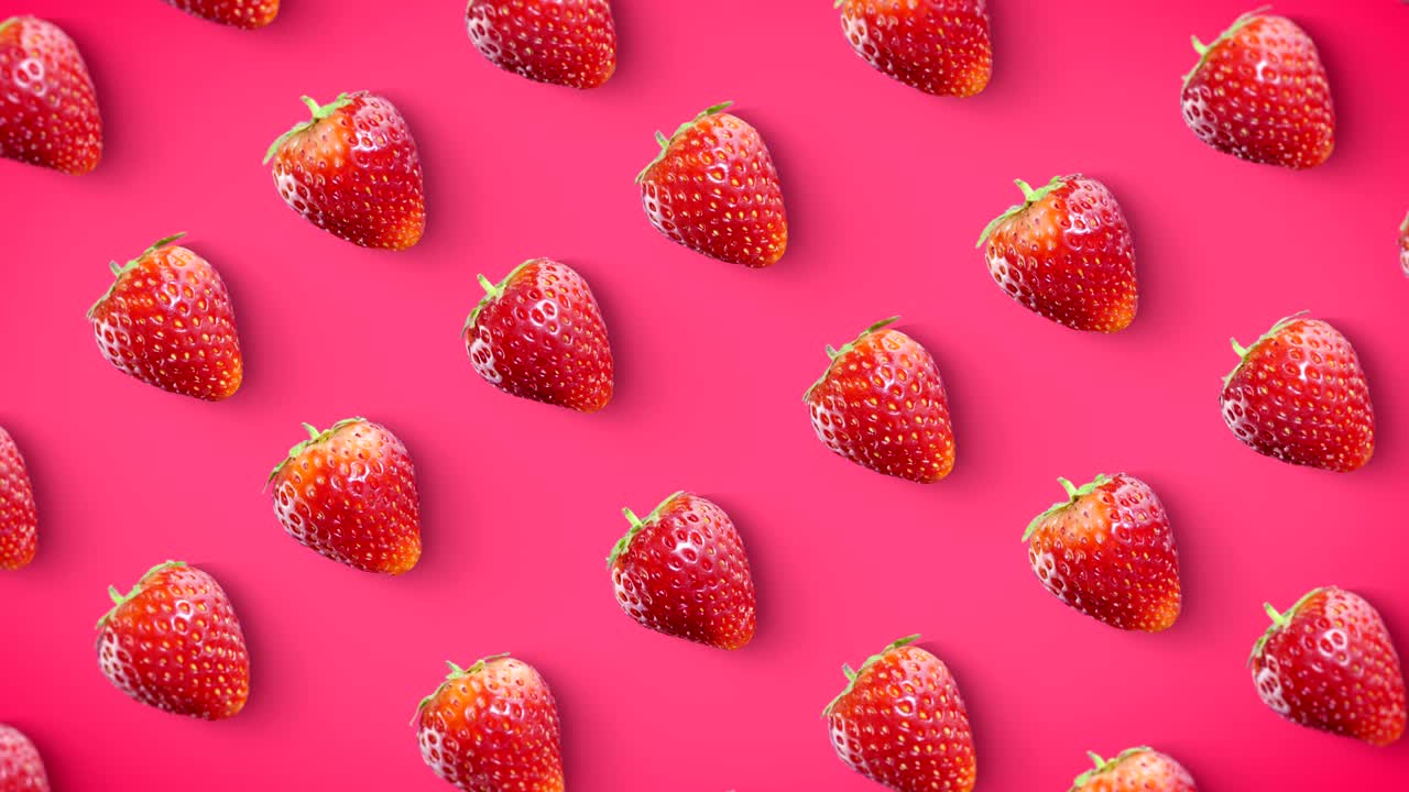 Strawberry rotating on pink background looped