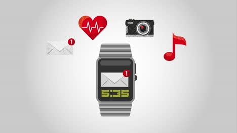 reloj inteligente con notificaciones y varios iconos de aplicaciones