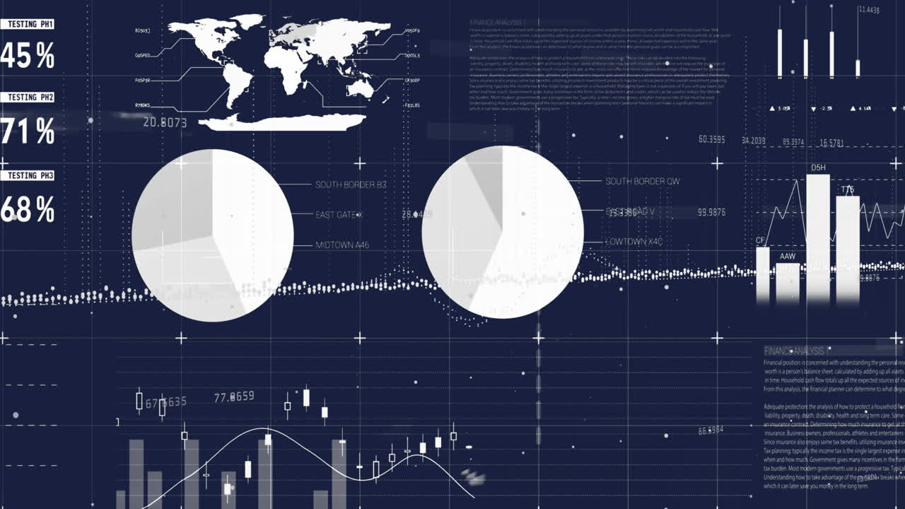 Animation of statistical data processing over grid network against blue background