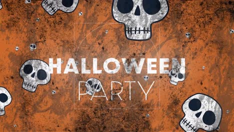 Animation-of-halloween-greetings-and-floating-skulls-on-rusty-orange-background