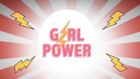 animation of girl power text, over lightening