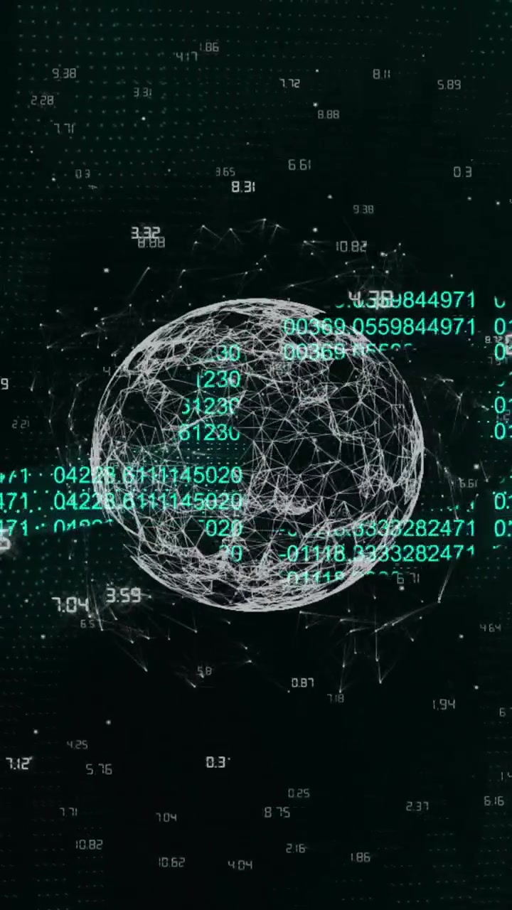 Rotating globe with binary coding and data processing animation