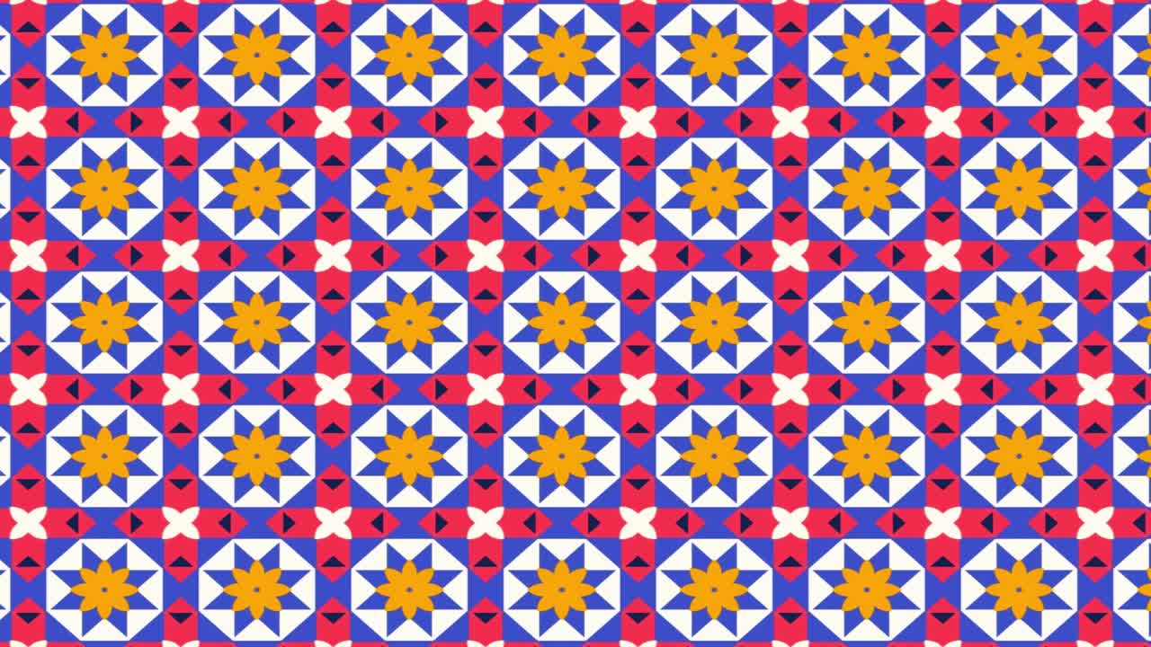 Abstract blue illustration with a seamless geometric floral tile pattern slide