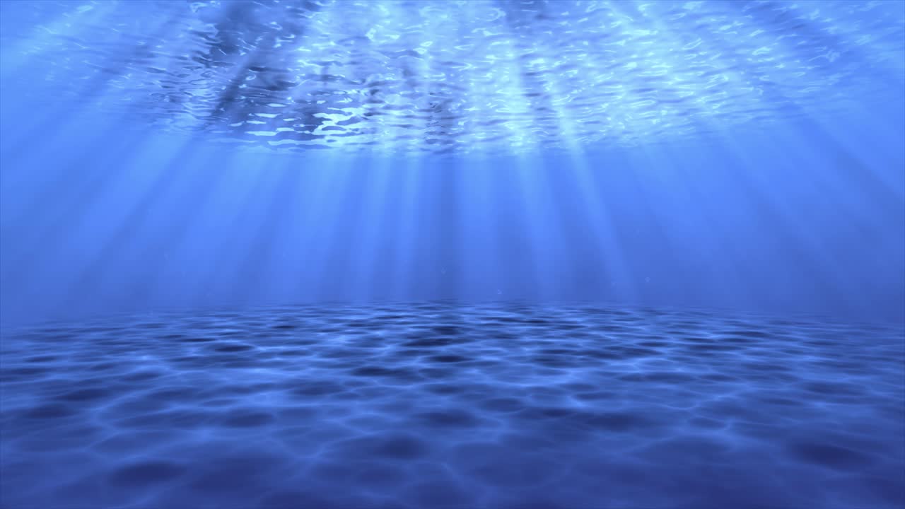 수중 바다 모래 바닥 3d 애니메이션 모션 그래픽 반사 모래 바에 태양 광선 시각 효과 배경 파란색