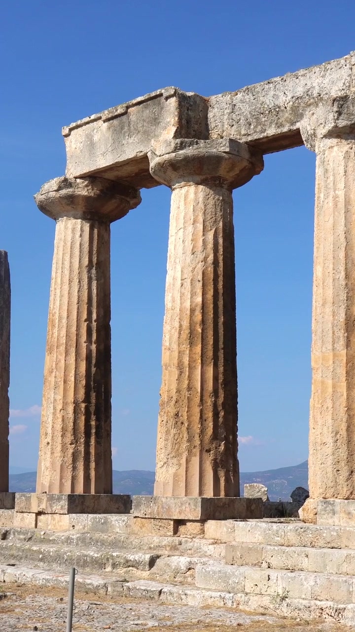 Ancient Temple of Apollo doric columns in Corinth