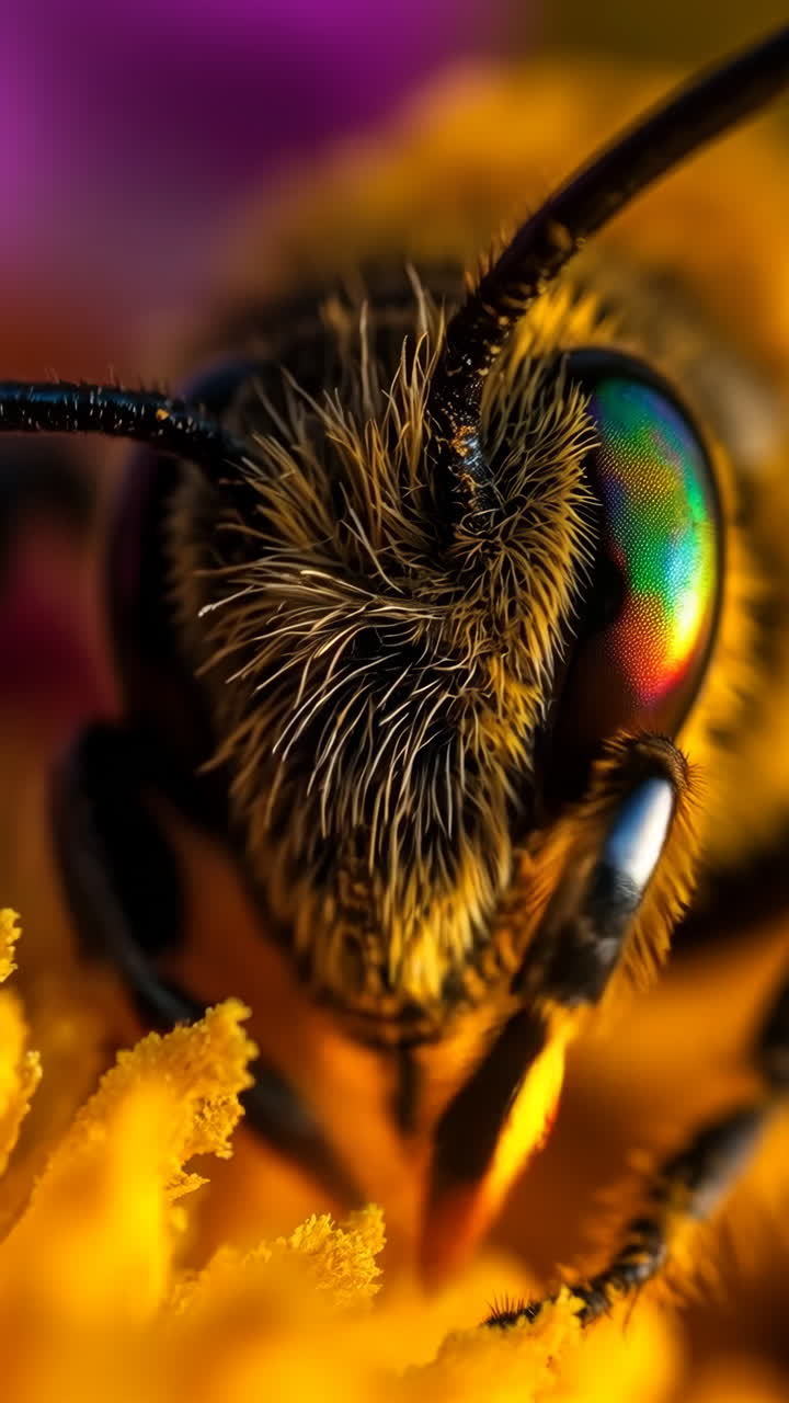 Extreme Close-Up of a Bee's Head and Compound Eye