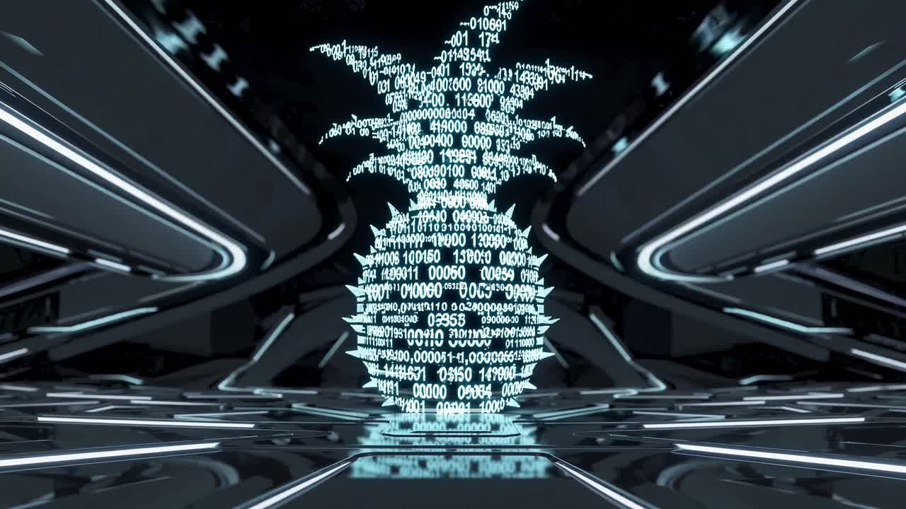 Digital Pineapple in Futuristic Space