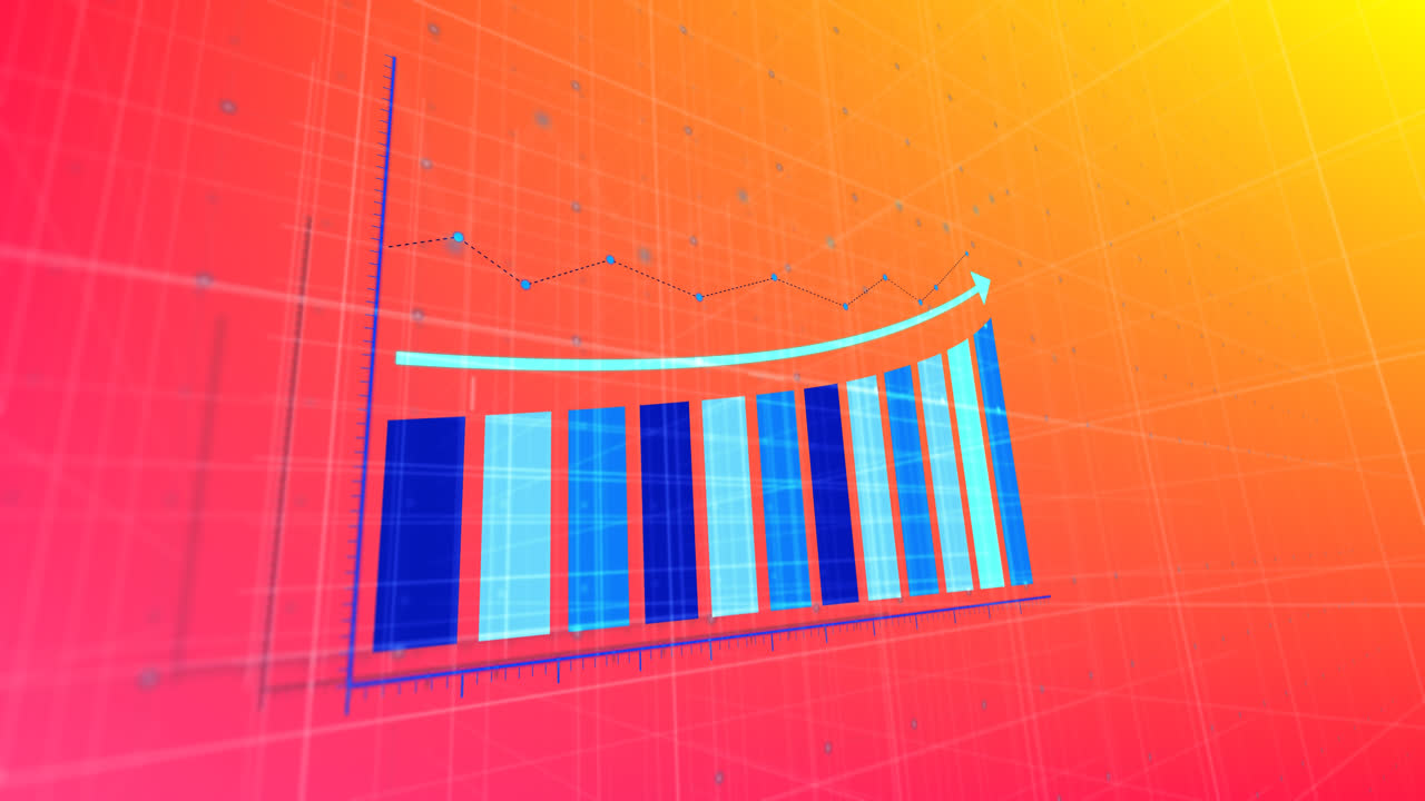 Animation of financial data processing over orange background