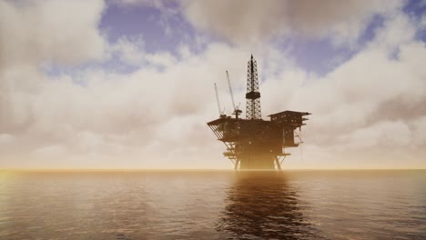 offshore jack up rig in the middle of the sea at sunset time