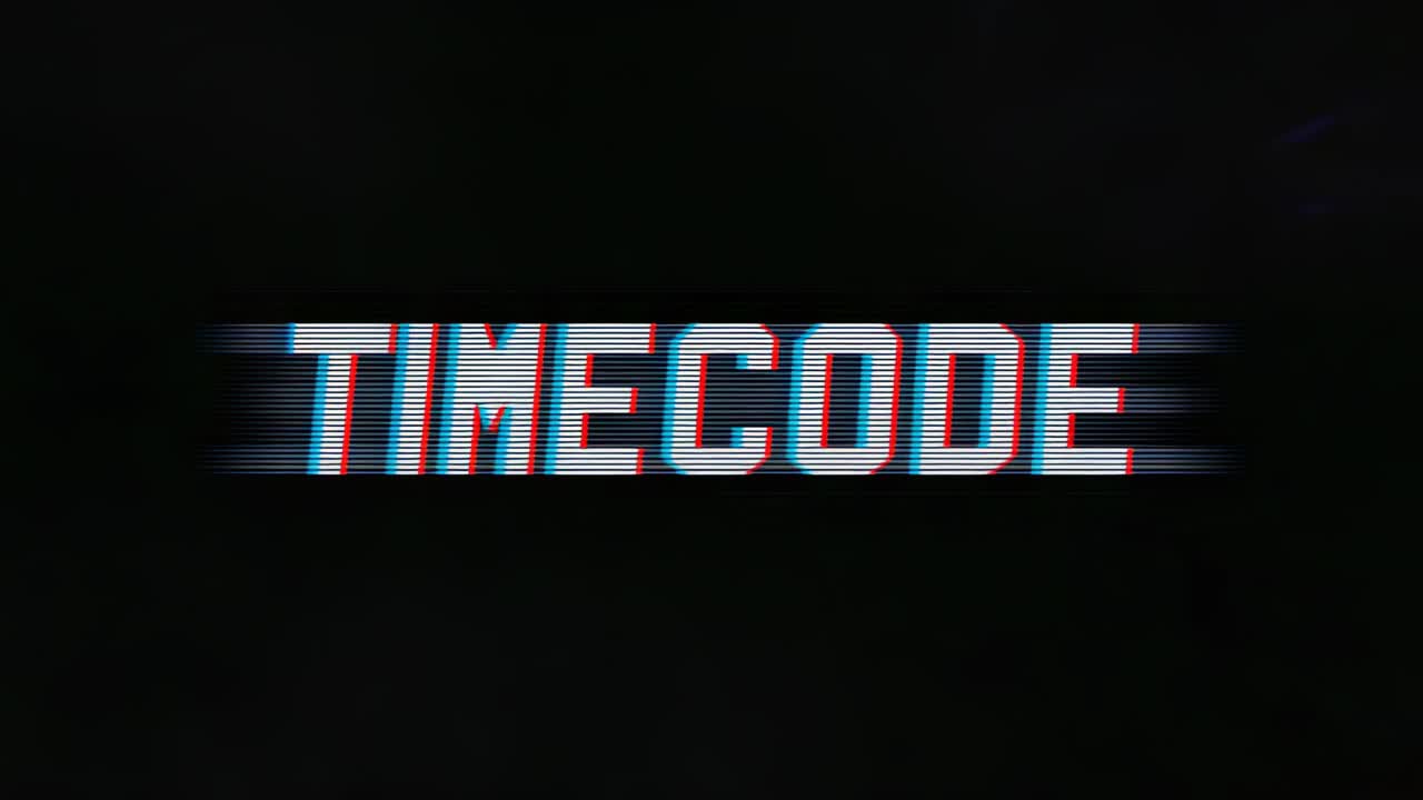 Flickering scan lines glitchy TIMECODE forming and fragmenting under bar sweep on black background