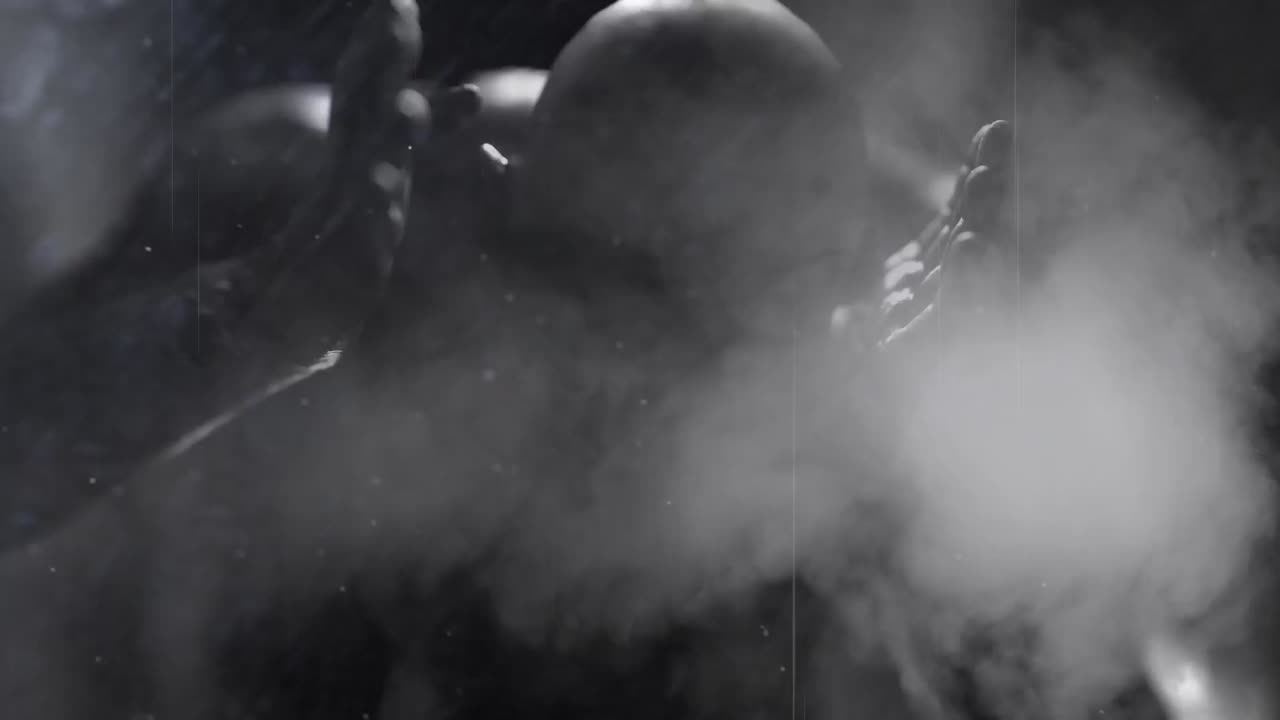 animación de arañazos, humo y luz roja sobre zombi aterrador en el pasillo sosteniendo la cabeza en dolor