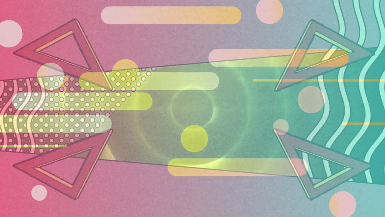 파란색 배경을 배경으로 움직이는 다채로운 추상적인 모양의 디지털 애니메이션