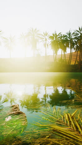 palm trees and a lake in a desert oasis