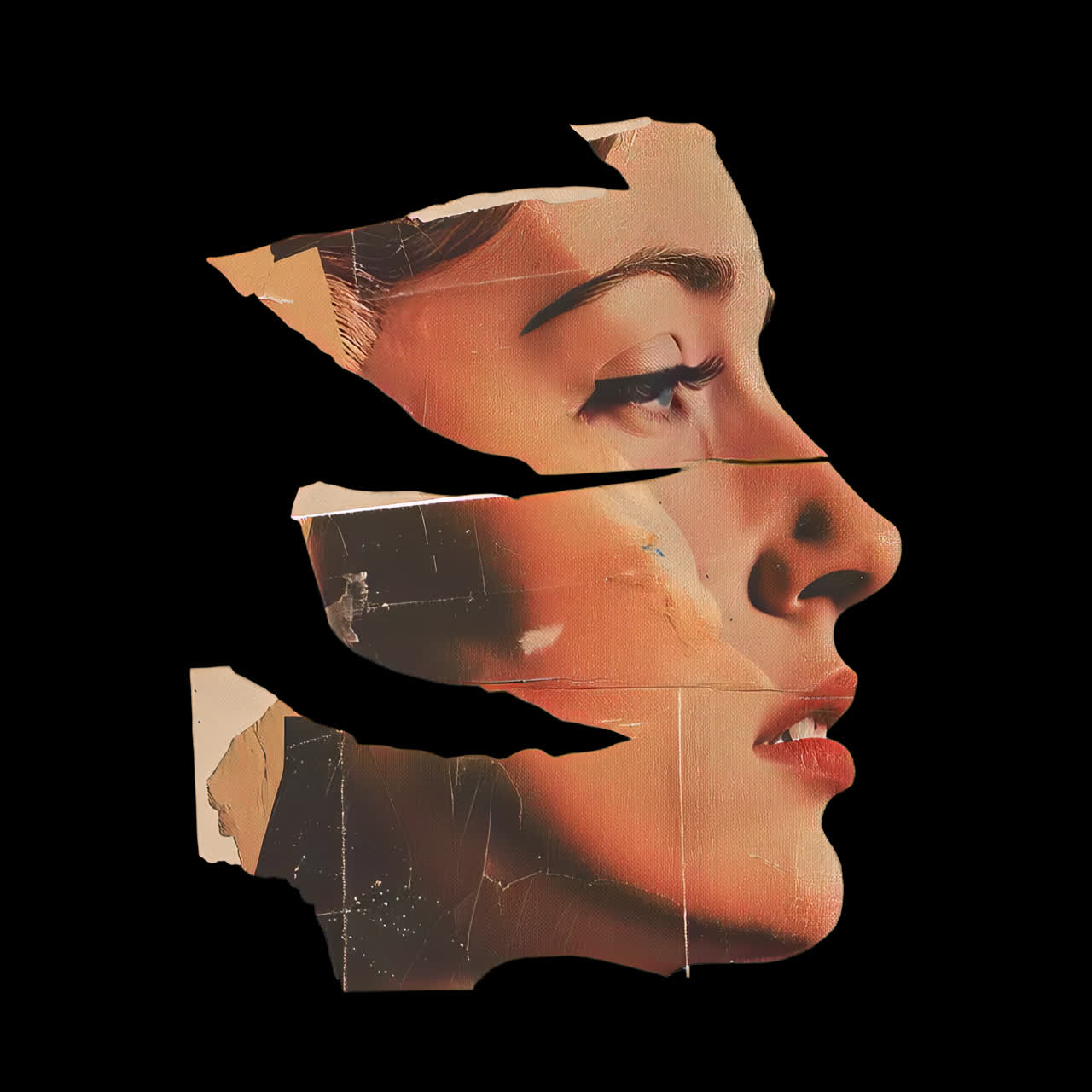 Artistic portrait animation isolated asset, transparent 4K video, alpha channel, ProRes 4444