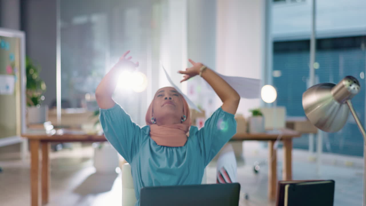 Rewind, documents and a business muslim woman