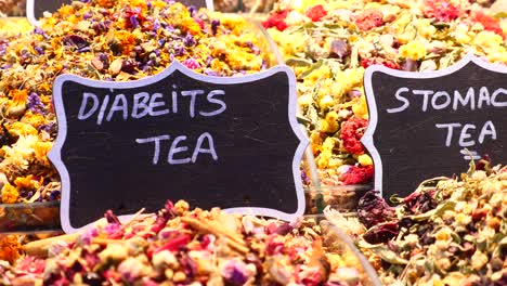 herbal tea market stall with diabetes tea and stomach tea