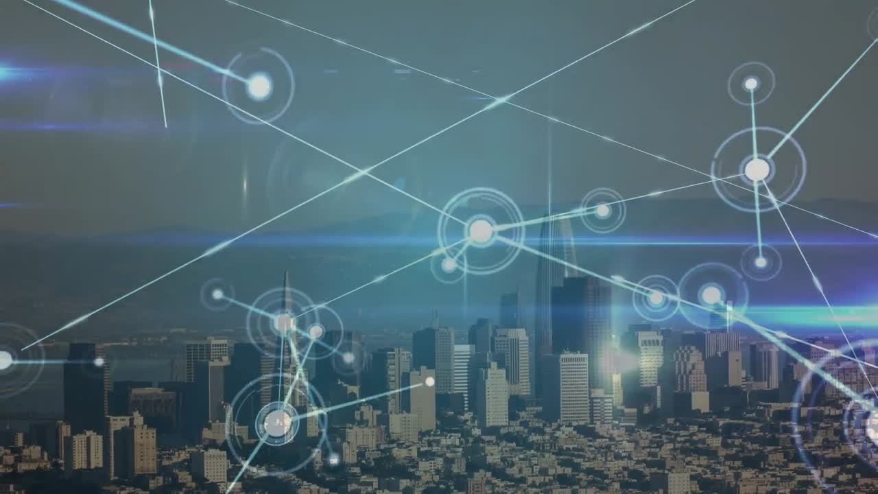 도시 풍경에 대한 연결 네트워크의 애니메이션