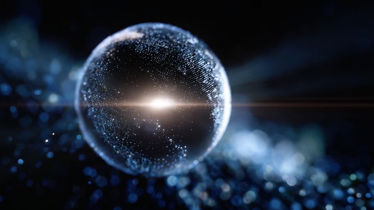 A captivating visualization of a luminous orb against a backdrop of vibrant, swirling particles radiating energy and light, evoking a sense of cosmic wonder