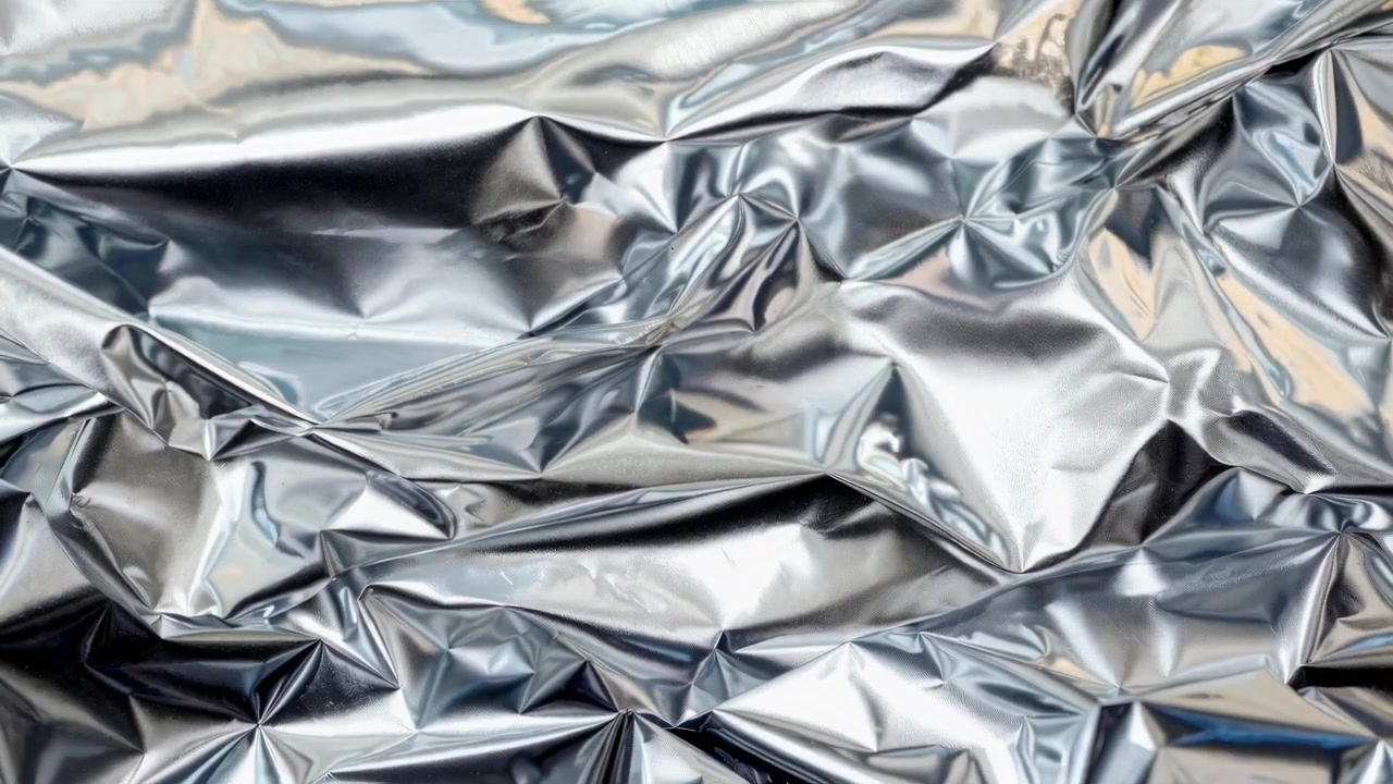 Primo piano di texture di foglio di alluminio argentato accartocciato
