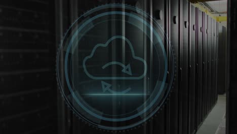 Animation-Der-Cybersicherheit-Und-Des-Cloud-Symbols-Im-Kreis-über-Datenserversystemen