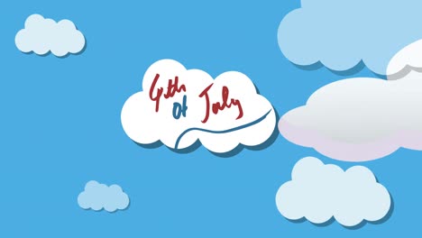 Animation-of-4th-of-july-text-over-white-cloud-on-blue-background