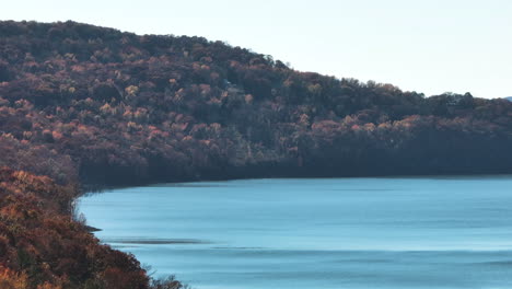 calm waters of lake fort smith in arkansas, united states in autumn - drone shot