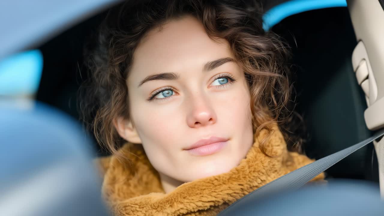 Woman in car with seatbelt