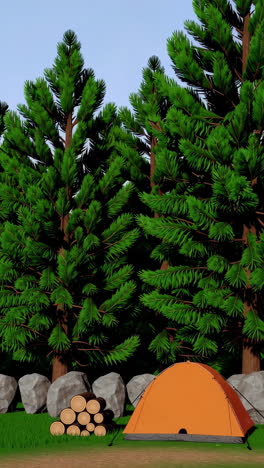 camping tent in a pine forest