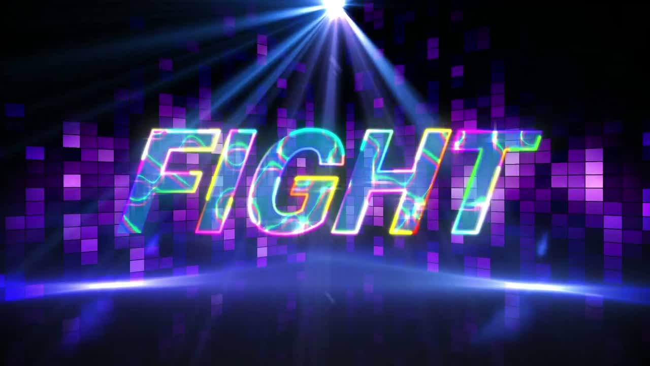 비디오 컴퓨터 게임 화면에서 단어 싸움의 애니메이션