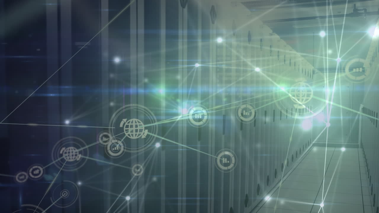 Animation of network of connections and diverse data over servers