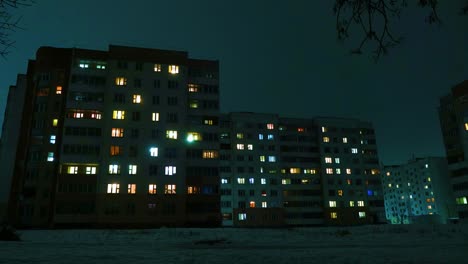timelapse of lights in high-rise buildings. night.