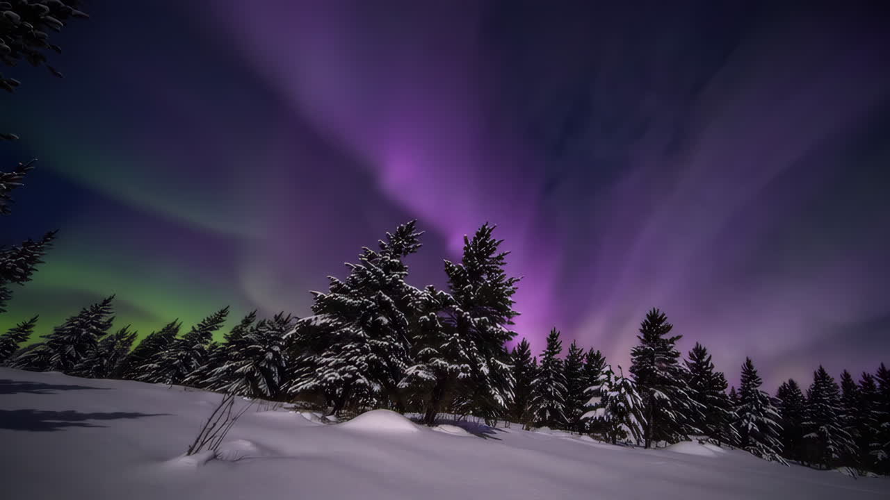 Northern Lights over Snowy Forest