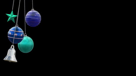 Animation-of-christmas-baubles-on-black-background