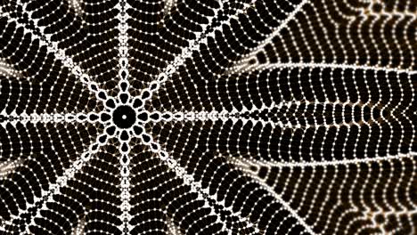 white abstract lattice mesh looking like flower pattern moving dynamically and illuminating on black background.