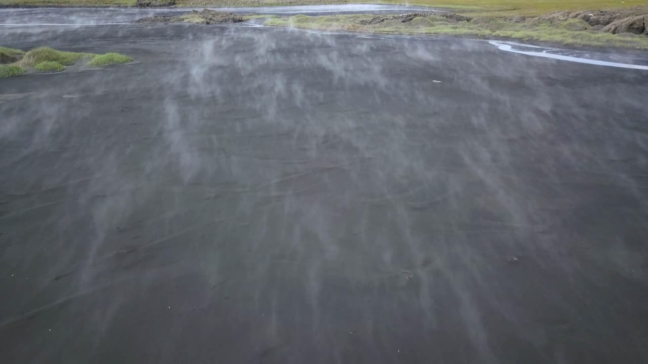 Icelandic Geothermal Area with Black Sand River