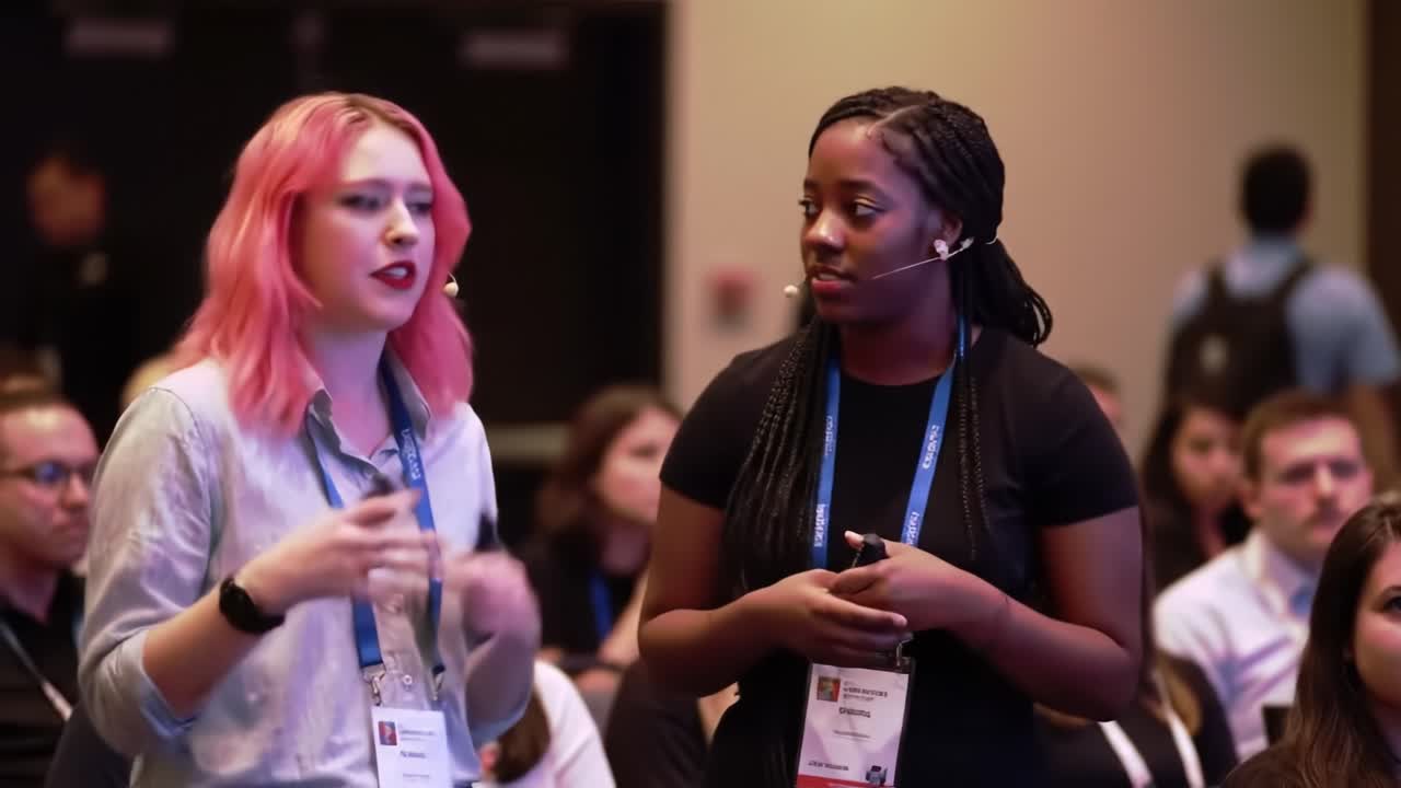 Engaging Dialogue Between Speakers at a Conference, Showcasing Interaction and Audience Engagement During a Dynamic Discussion on Relevant Topics