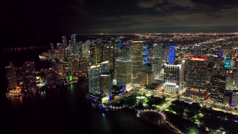 explore the vibrant night scape of miami, with impressive buildings and dynamic traffic along a landmark avenue