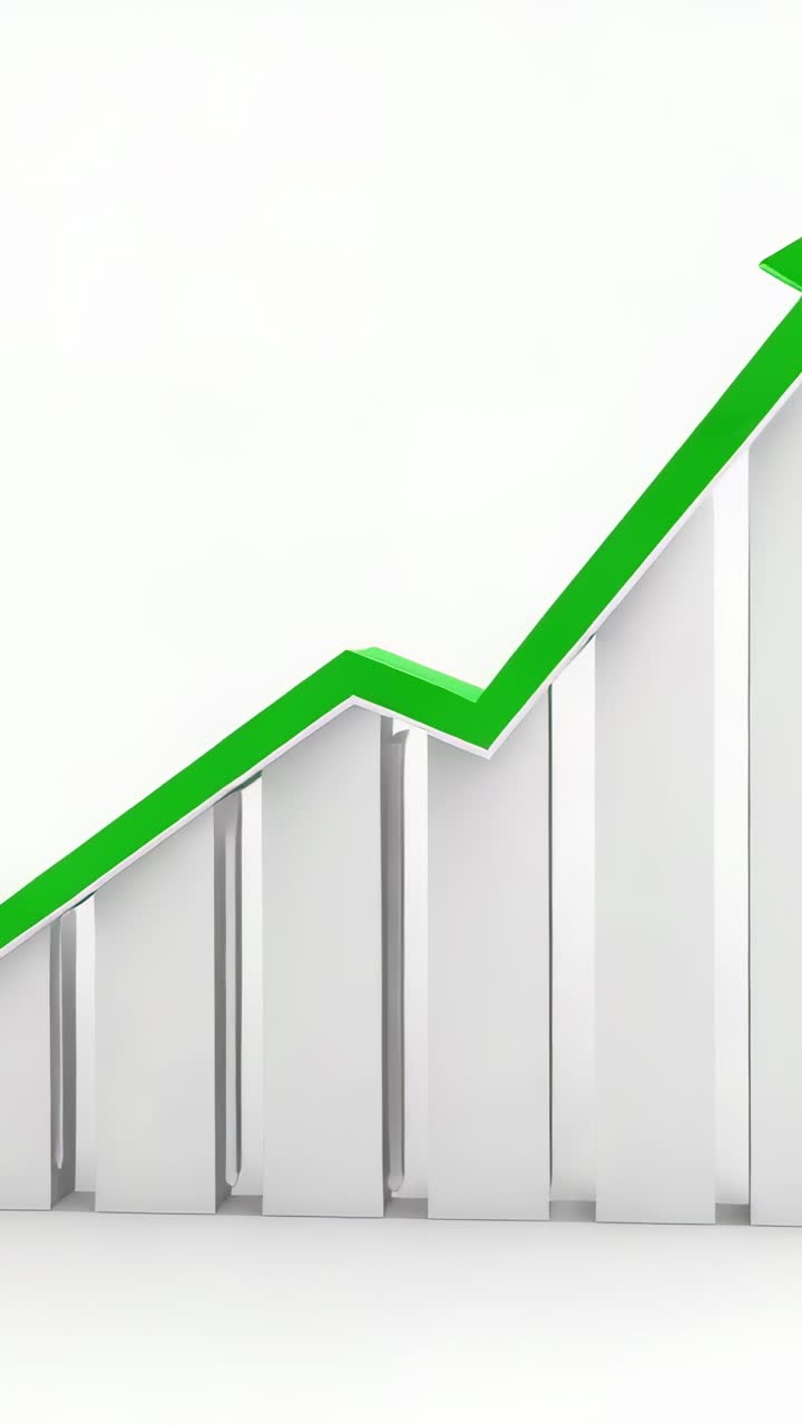 Vertical video: Animating chart in studio, green trend line rising over 3D bars indicating growth