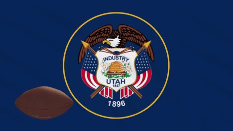 utah flag waving and american football ball rotates, loop