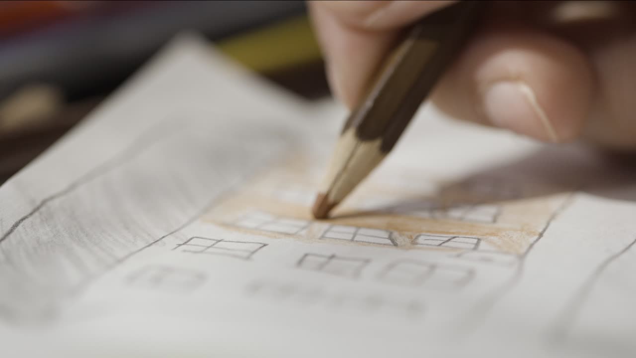 집 을 손 으로 그리는 클로즈업