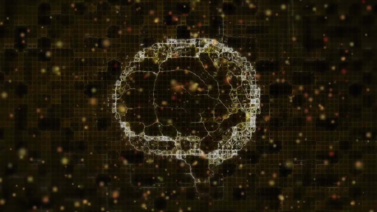 Animation of light spots over digital brain on black background