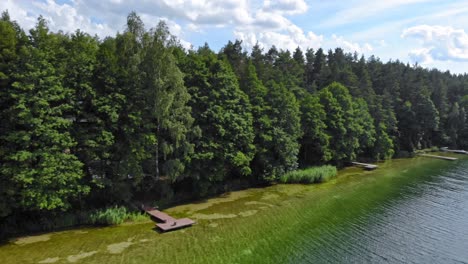 Aerial-view-of-a-lake-Jezioro-Gwiazdy-surrounded-by-trees