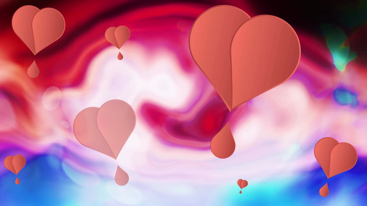 다채로운 배경에 움직이는 분홍색 심장의 애니메이션
