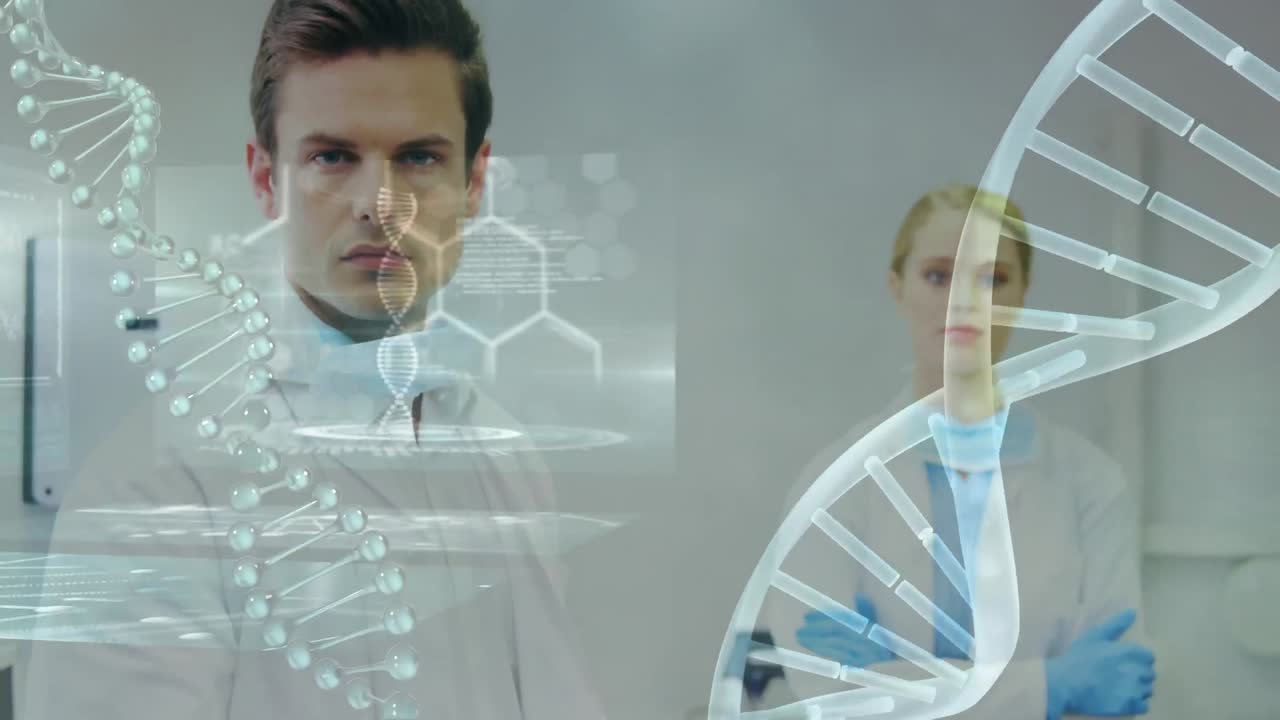 animación del procesamiento de datos médicos sobre dos dentistas caucásicos