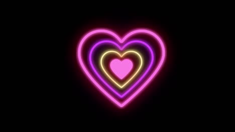 glowing colorful neon heart animation. 80s disco concept. retro vintage background.