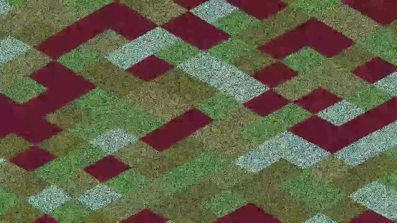 Abstract Geometric Pattern with Shifting Red and Green Textured Tiles